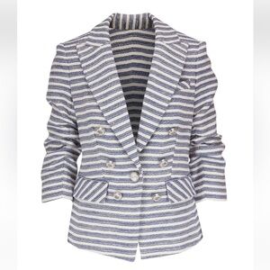 $698 NWT Veronica Beard - Ryland Blue Multi Striped Tweed Dickey Jacket SZ 4
